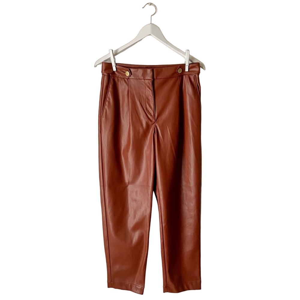 Loft Cognac Brown Faux Leather Pants Size 4